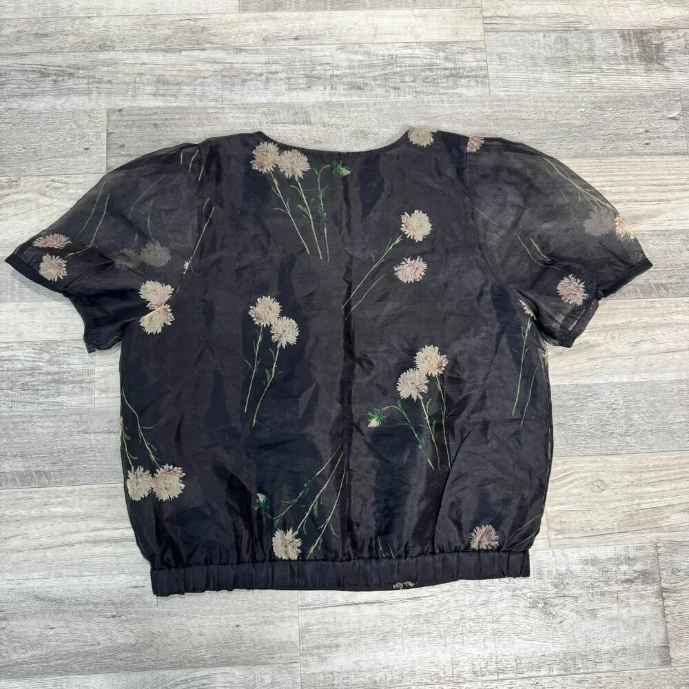 Madewell floral 100% silk wrap blouse sheer puff sleeve oversized fit small C29